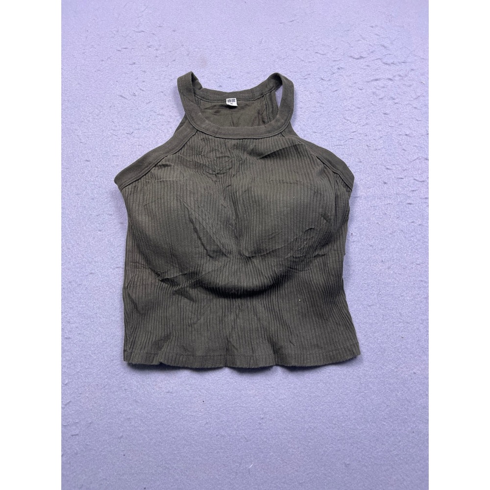 Uniqlo American Sleeveless Bra Crop Top Ribbed Knit Olive Green XS Womens